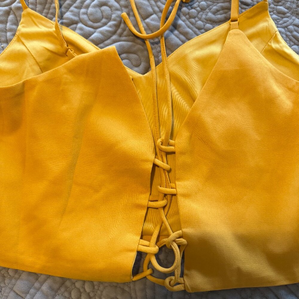 Oversized Mustard Jacket with lace-up top - Picture 6 of 11